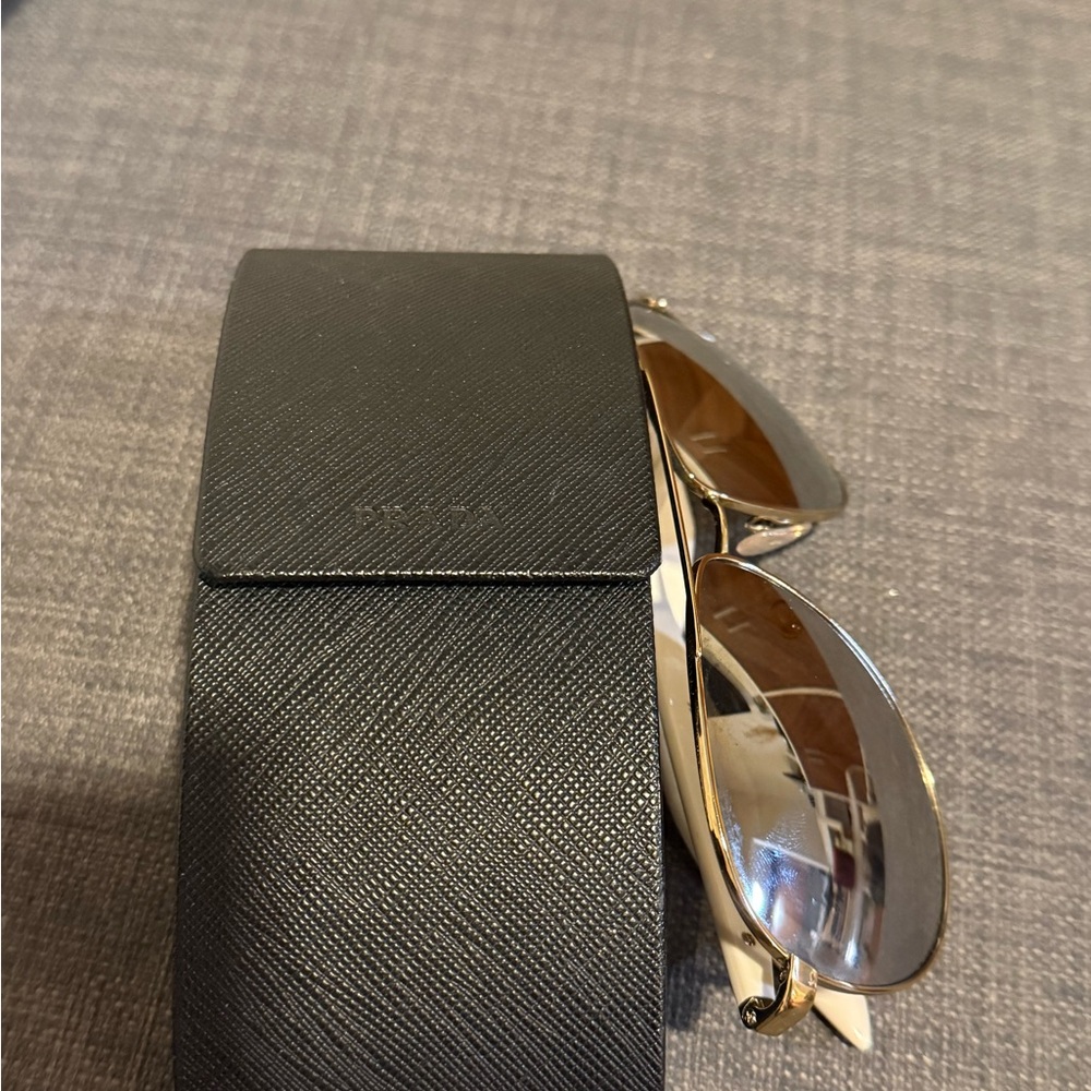Prada Gold Aviator Sunglasses with Black Case - Picture 2 of 5